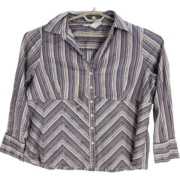 Fred David Top Women Plus 22W Purple Striped Button Up Long Sleeve Cotton Blend - Picture 1 of 6